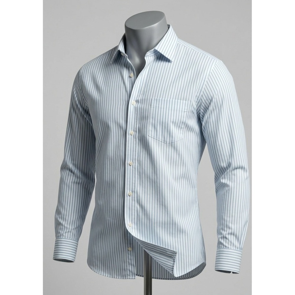 Forsyth of Canada Mens White Blue Striped Cotton Button Down Dress Shirt Size 17